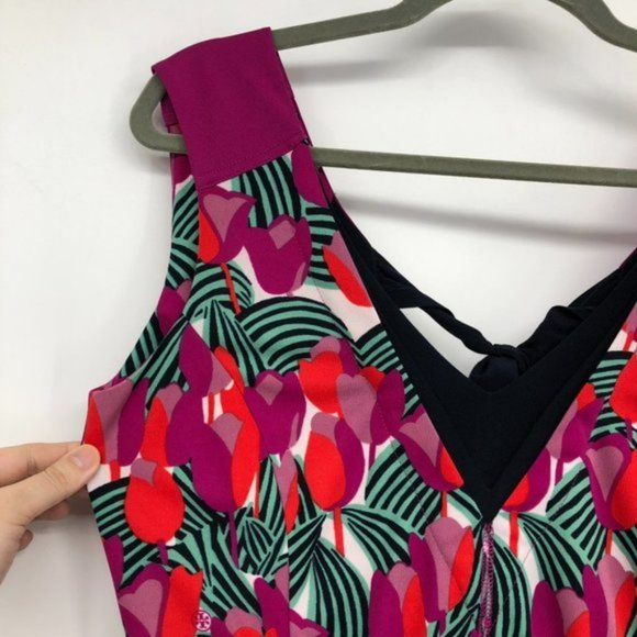 Tory Burch Tulip Augustina Pink Red Sleeveless Tie Back Dress - Picture 13 of 16